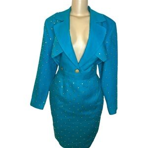 Vintage 90s IB Diffusion Teal Gold Embellished Skirt Set